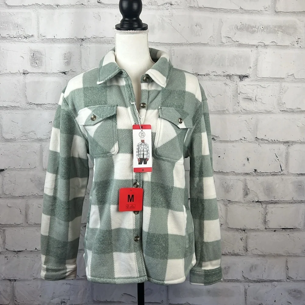 SAGE Ladies' Plush Shirt Jacket Green White